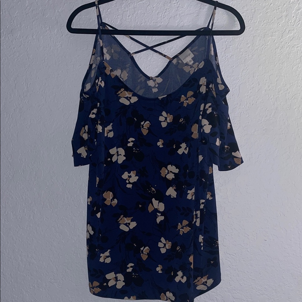 NWOT Kaileigh Navy, Cream, Tan with Black Accents Floral Top